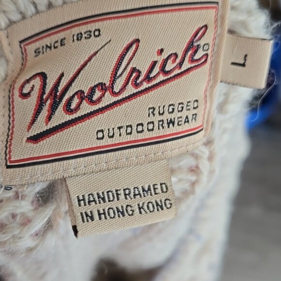 Woolrich Cable Knit Button-Up Sweater - Cream and Gray Cardigan Size Large - Picture 9 of 10